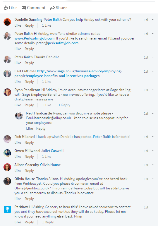 screenshot of responses